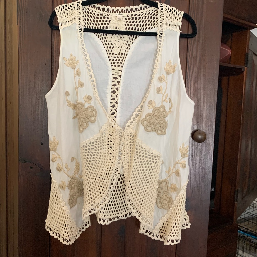 Embroidered Cream Crochet Vest